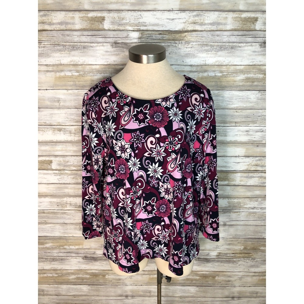 Crown & Ivy Top women's blue, Pink Floral patterned Long sleeve-XL‎